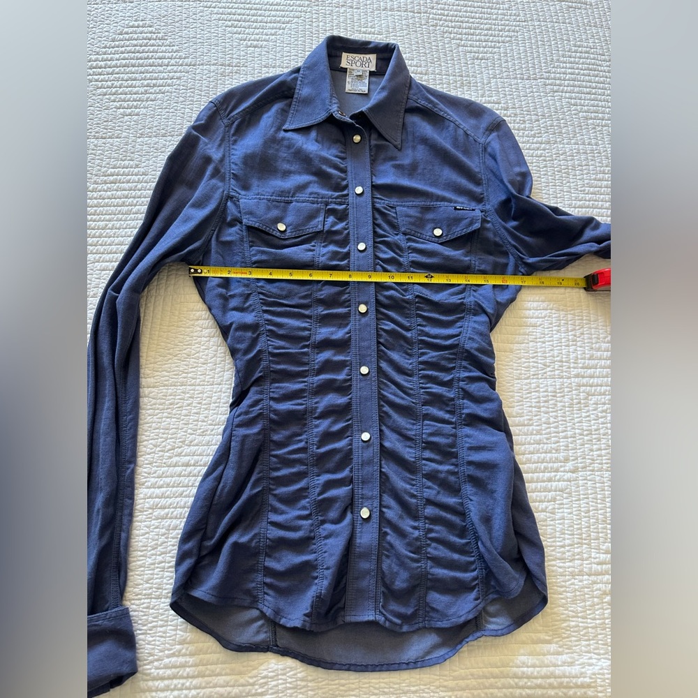 Escada Ruched Button-Up Shirt in blue